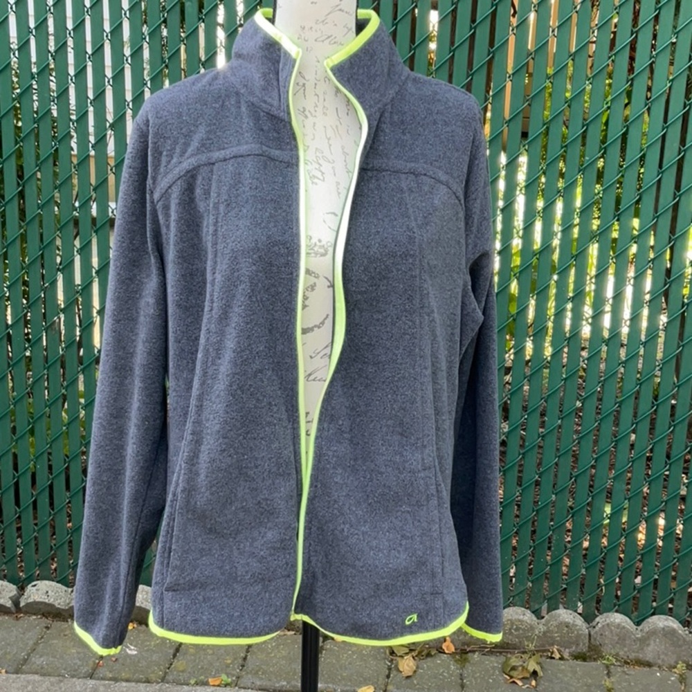 Women's GAP Gray Fleece Jacket with Lime Trim